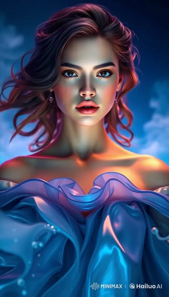 Live2D Animation: Serene Girl in Flowing Blue Dress – AI Generated Video | Hailuo AI