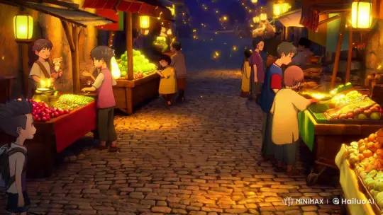 Enchanted Evening Marketplace in Ancient Town – AI Generated Video | Hailuo AI