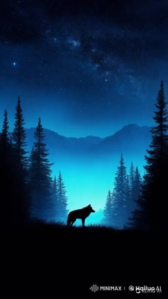 Lone Wolf Serenades Starry Pine Hill Night – AI Generated Video | Hailuo AI