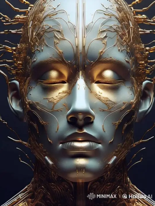 Futuristic Metallic Face with Golden Design – AI Generated Video | Hailuo AI