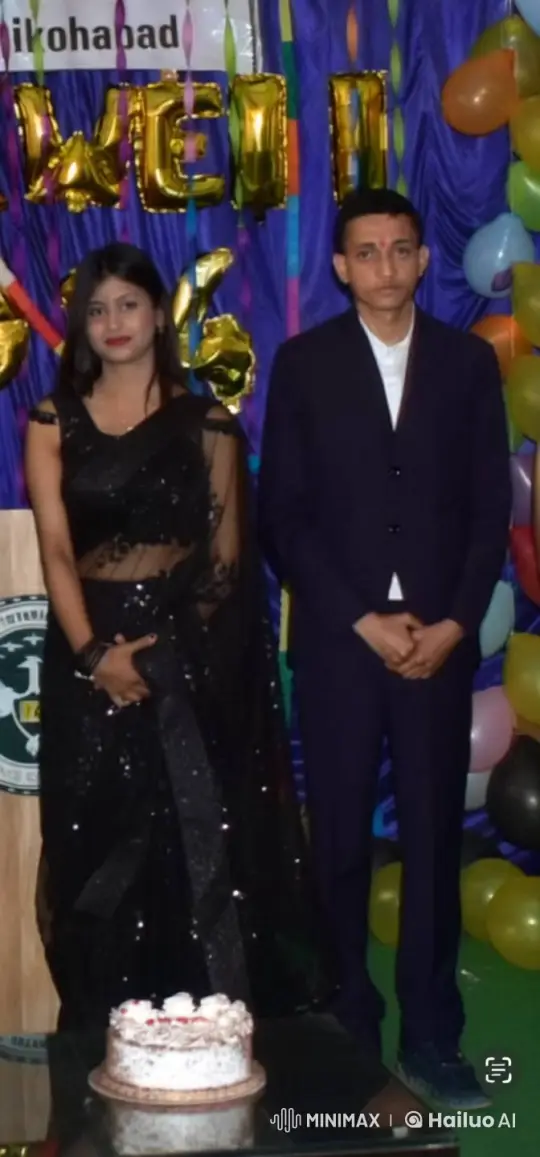 Formal Couple Shares Tender Moment in Front of Celebration Backdrop – AI Generated Video | Hailuo AI