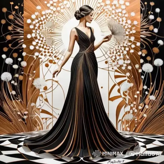 Elegant Dancer in Ornate Gown Enchants Golden Floral Setting – AI Generated Video | Hailuo AI