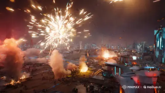 Futuristic Cityscape: Hyper-Speed Battle POV – AI Generated Video | Hailuo AI