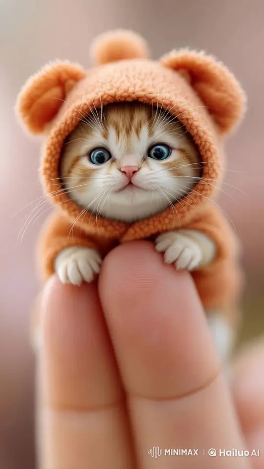 Miniature Cat on Finger: Cute Animated Fluff with Bear Ears – AI Generated Video | Hailuo AI