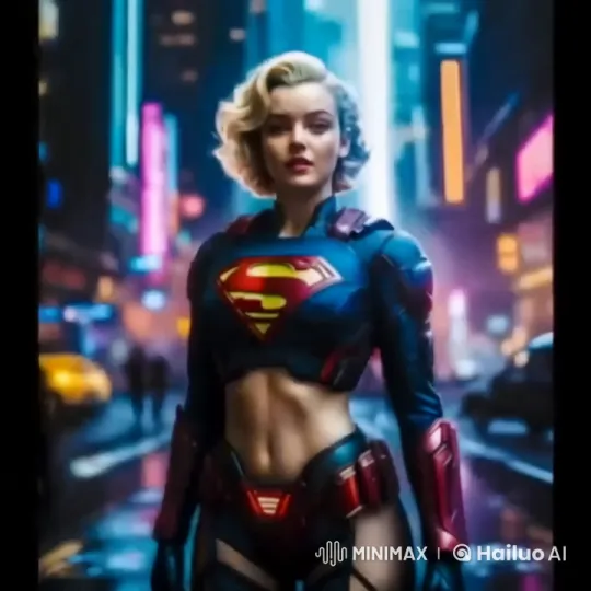 Supergirl Marches Through Futuristic Cyberpunk City – AI Generated Video | Hailuo AI