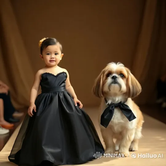 Girl and Dog in Elegant Pose with Warm Background – AI Generated Video | Hailuo AI
