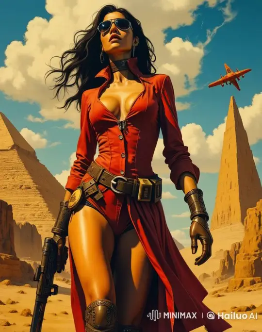 Red-Clad Woman Strides Through Desert Wasteland – AI Generated Video | Hailuo AI