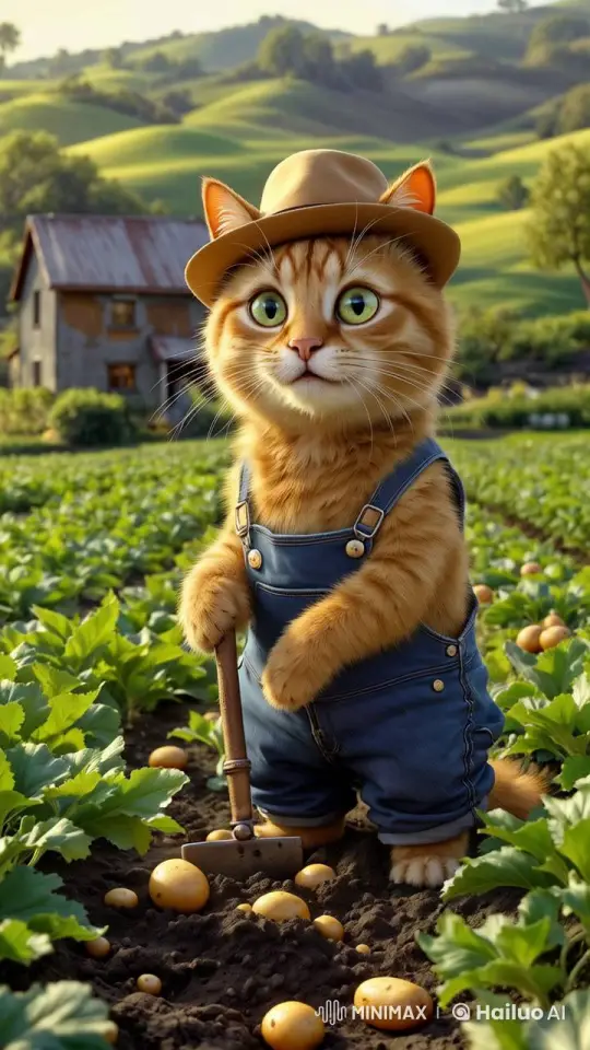 Ginger Cat Farmer Tends to Vegetable Garden in Live2D Animation – AI Generated Video | Hailuo AI