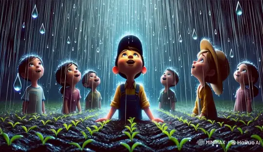 Children in Rain: A Serene Countryside Delight – AI Generated Video | Hailuo AI