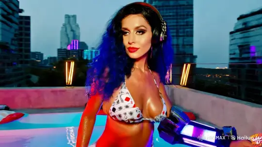 90s Cyberpunk DJ Broadcast on Futuristic Rooftop – AI Generated Video | Hailuo AI