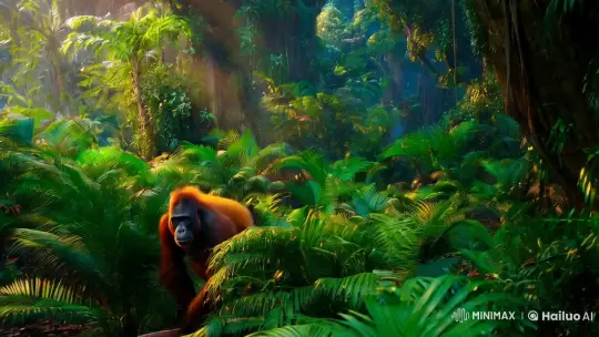 Jungle Drama: Gorilla and Orangutan Encounter – AI Generated Video | Hailuo AI