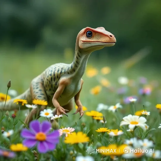 Realistic Dinosaur Meanders Through Vibrant Meadow Animation – AI Generated Video | Hailuo AI