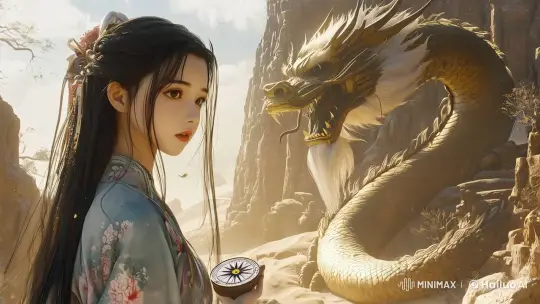 Mei-Lin Confronts Golden Dragon at Desert's Edge – AI Generated Video | Hailuo AI