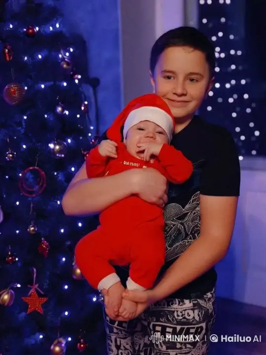 Boy Mistakenly Throws Brother, Falls on Christmas Tree – AI Generated Video | Hailuo AI