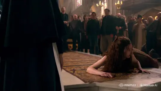Surprised Woman Confronts Demon in Grand Church Setting – AI Generated Video | Hailuo AI