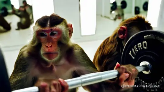 Monkeys Exercising in Aesthetic Gym Create Artistic Spectacle – AI Generated Video | Hailuo AI