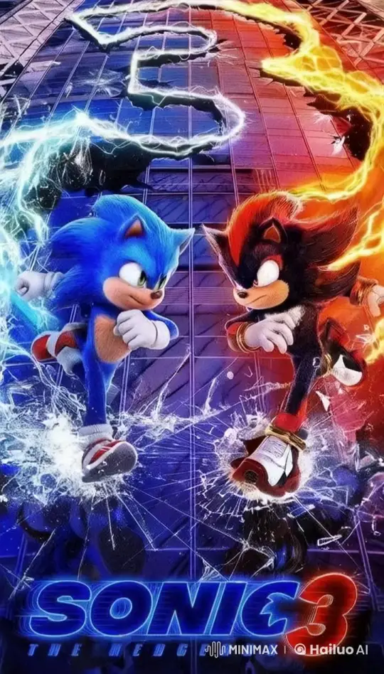 Sonic and Shadow's Epic Showdown on Reflective Glass – AI Generated Video | Hailuo AI