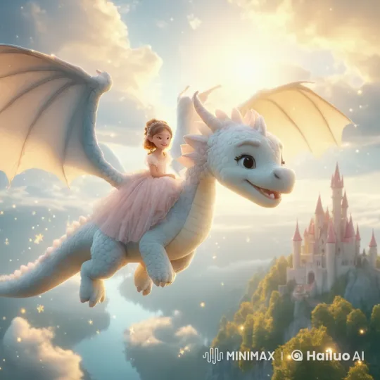 Magical Flight: Girl and Dragon Over Enchanted Kingdom – AI Generated Video | Hailuo AI