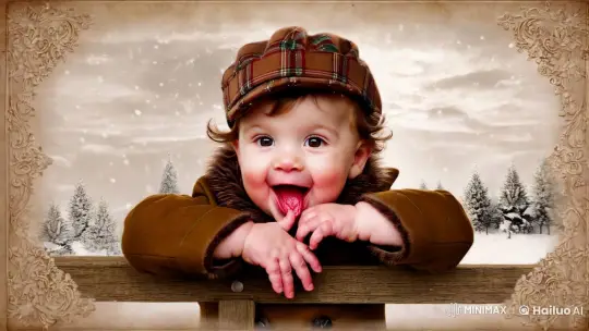 Vintage Winter Wonderland Portrait of a Toddler – AI Generated Video | Hailuo AI