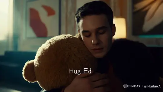 Intimate Solace: Hug Ed Embraces Plush Bear – AI Generated Video | Hailuo AI