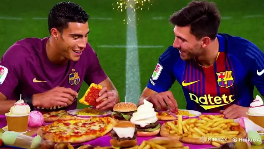 Ronaldo and Messi Enjoy a Celestial Feast with Zeus – AI Generated Video | Hailuo AI