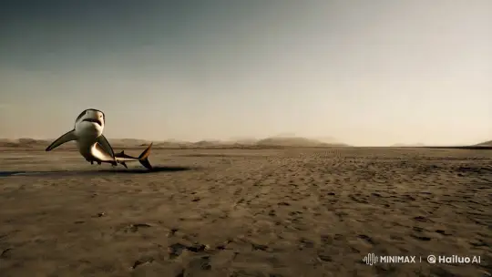 Shark Leaps in Desolate Landscape, Explodes in Spectacle – AI Generated Video | Hailuo AI