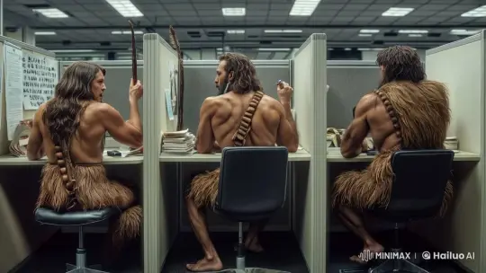 Neanderthals in a Modern Office Setting – AI Generated Video | Hailuo AI