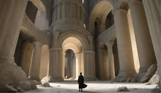 Mysterious Man Walks Through Ancient Stone Hall – AI Generated Video | Hailuo AI