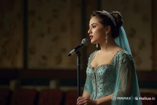 Elegant Singer Perform in Vintage-Inspired Setting – AI Generated Video | Hailuo AI