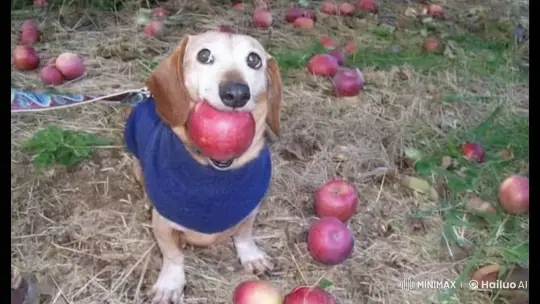 Dog with Apple Floats to the Moon – AI Generated Video | Hailuo AI