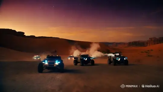 High-Speed Desert Chase Transforms into Epic Robot Battle – AI Generated Video | Hailuo AI