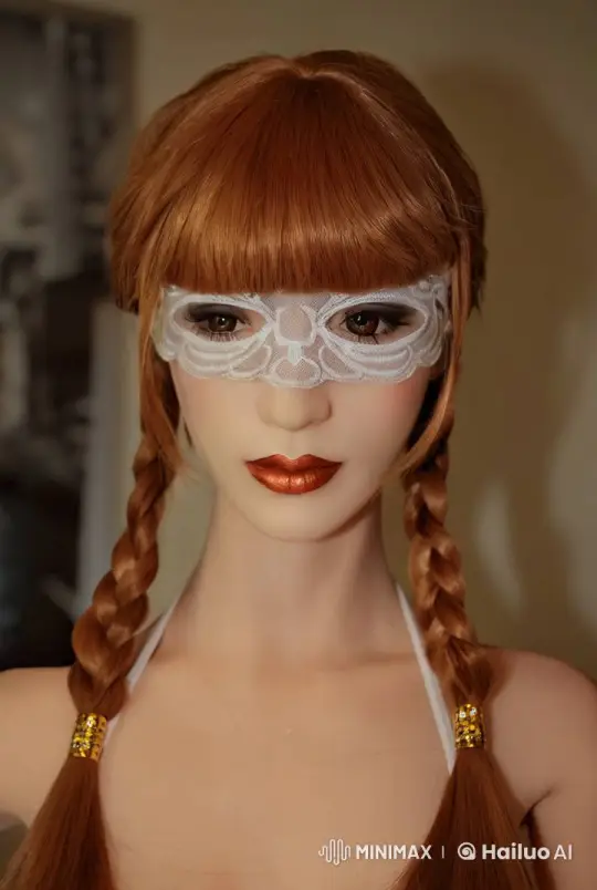 Redheaded Woman in Lace Mask with Graceful Turn – AI Generated Video | Hailuo AI