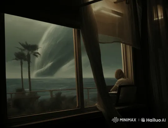 Contemplative Person Watches Ocean Tornado in Stormy Seascape – AI Generated Video | Hailuo AI