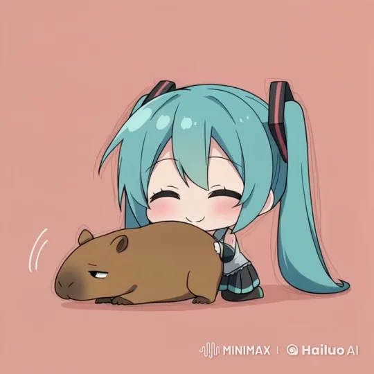 Chibi Miku Pets a Capybara in Heartwarming Scene – AI Generated Video | Hailuo AI
