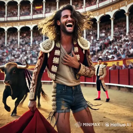 Joyful Matador and Charging Bull in Vibrant Arena – AI Generated Video | Hailuo AI