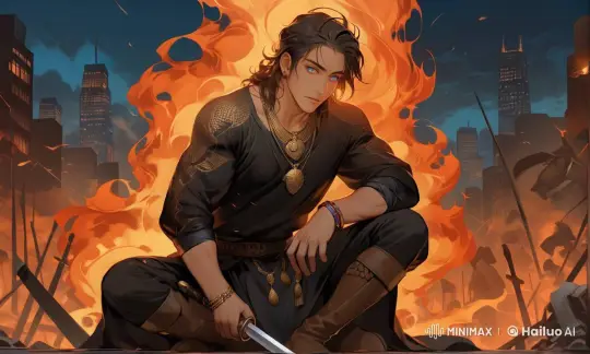 Young Warrior in Flames: Night City Battle Scene – AI Generated Video | Hailuo AI