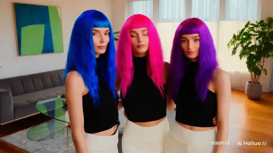 Triplets in Chic Living Room with Canon EOS R5 – AI Generated Video | Hailuo AI