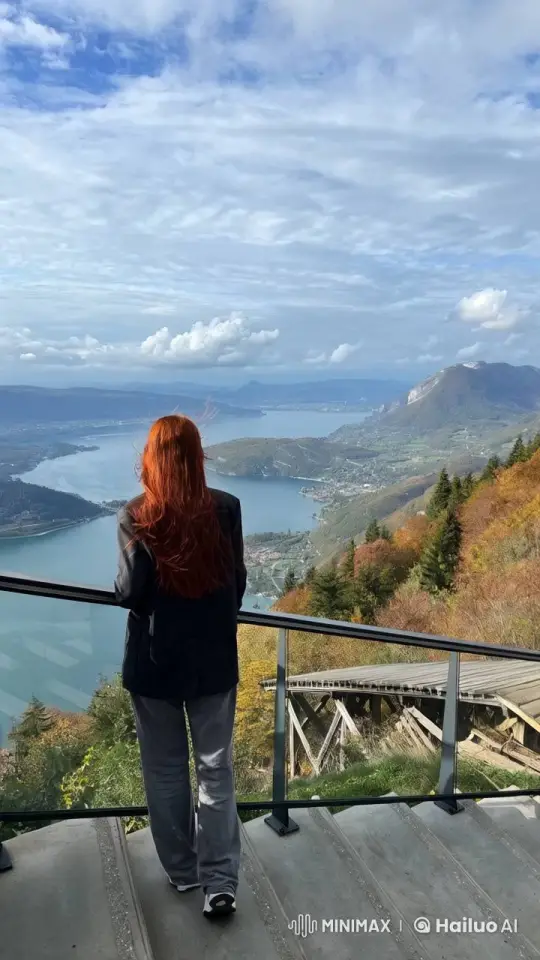 Woman on Platform Amidst Scenic Lake and Hills – AI Generated Video | Hailuo AI