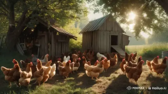 Morning to Night: A Day in the Peaceful Countryside with Chickens – AI Generated Video | Hailuo AI