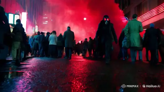Isolated Figure in Red-Hazed Cityscape – AI Generated Video | Hailuo AI