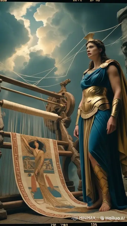 Regal Woman Stands by Loom in Majestic Setting – AI Generated Video | Hailuo AI