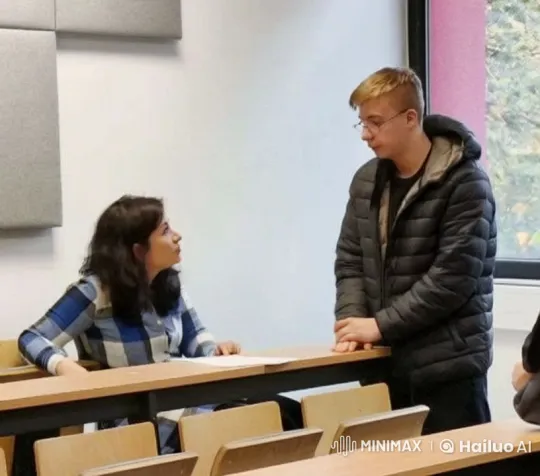 Intimate Moment Between Man and Woman in Classroom – AI Generated Video | Hailuo AI