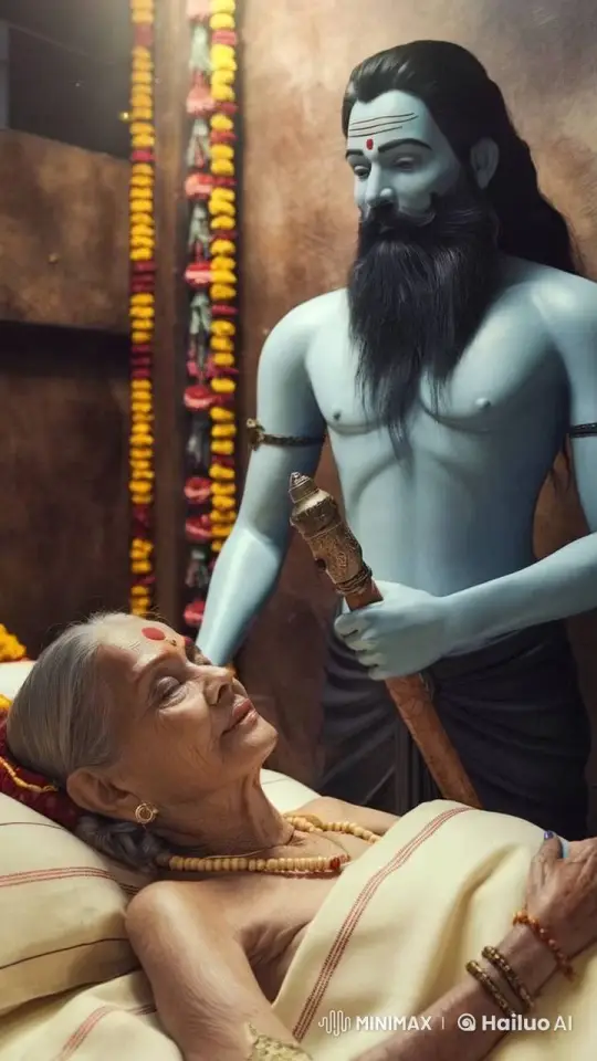 Elderly Woman Comforted by Compassionate Blue Figure – AI Generated Video | Hailuo AI