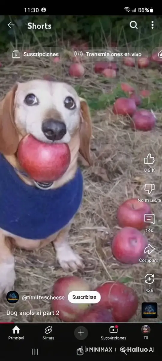 Dog in Blue Sweater Enjoys Apple in Pastoral Setting – AI Generated Video | Hailuo AI