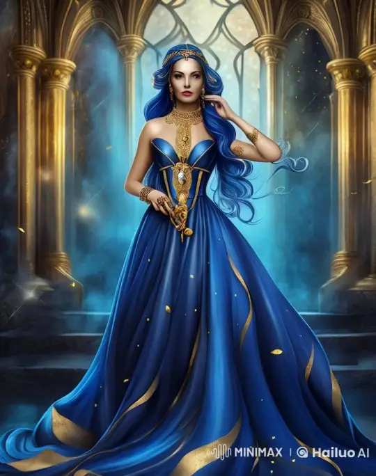 Regal Woman in Golden Hall with Mystical Aura – AI Generated Video | Hailuo AI