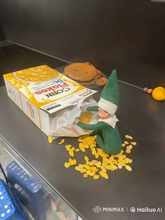 Elf Playfully Steals Corn Flakes in Static Shot – AI Generated Video | Hailuo AI