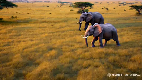 Tranquil Savanna: Majestic Elephants in Harmony – AI Generated Video | Hailuo AI
