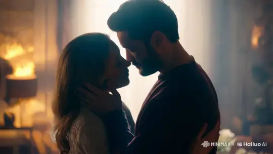 Intimate Embrace: A Couple's Tender Moment in Artful Lighting – AI Generated Video | Hailuo AI
