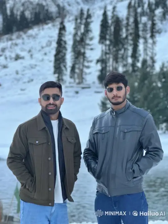 Two Men Share a Friendly Cheek Kiss in Snowy Setting – AI Generated Video | Hailuo AI