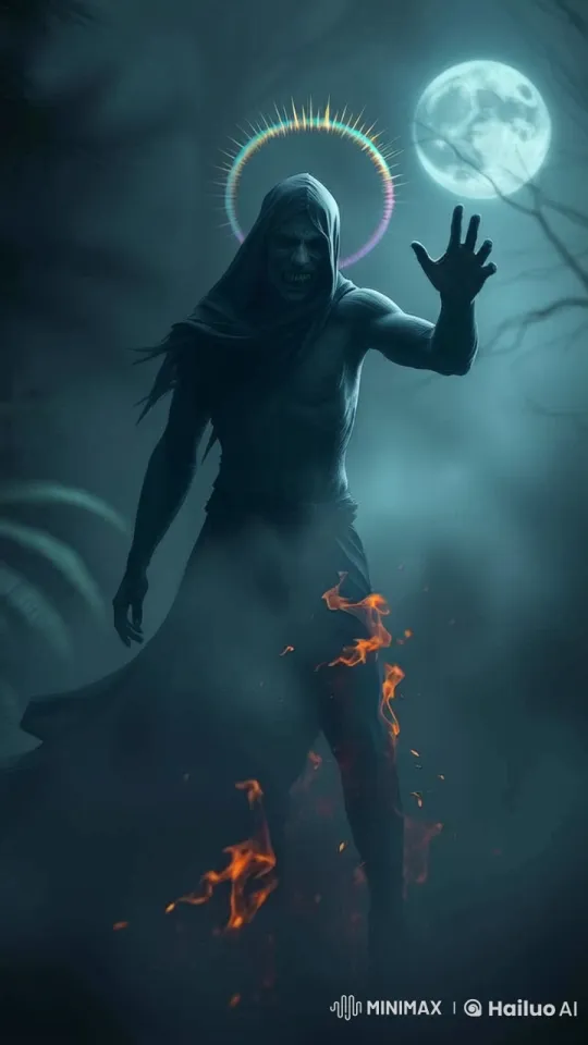 Mysterious Figure Advances in Dark Forest, 8k Horror Scene – AI Generated Video | Hailuo AI